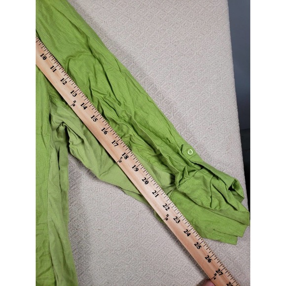 Linen Blend Shirt Womens 2X Green Roll Tab Sleeve Flap Pockets Button-Up - Picture 7 of 13